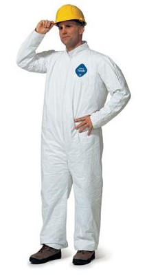 COVERALL, 2XL TYVEK WHITE,  ZIPPER, ELASTIC WRIST AND 