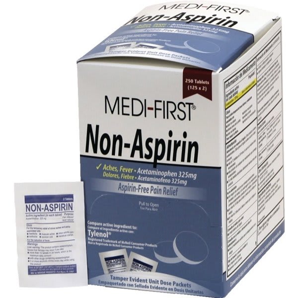 Non Aspirin,(acetaminophen) 250/box, 125packs/2 per pack