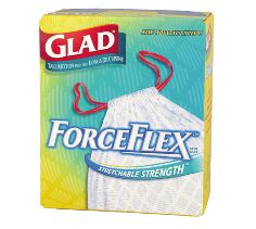 Liner, Can, Clorox Glad
Forceflex, 13 Gal,
White/Drawstring, 100/Cs