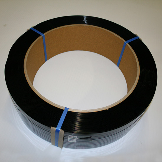 Polyester Strap, 1/2x.028,
Black 16x6,
28Coil/Pallet,6500&#39;Coil