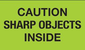 3&quot;x5&quot; &quot;Caution Sharp Objects
Inside&quot; Flr Grn Labels 500/rl 