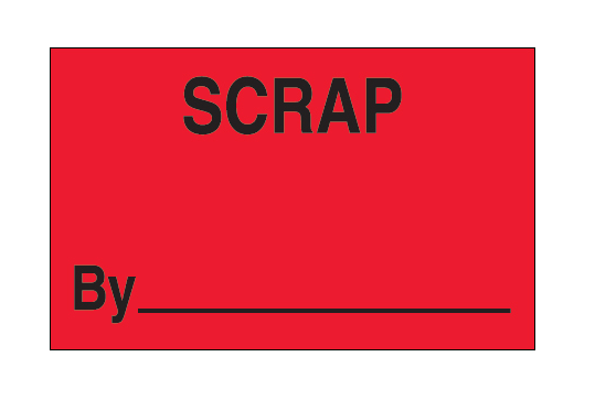 Label, 1 1/4&quot; x 2&quot;, &quot;Scrap
By&quot;, Fluorescent Red, 500/rl