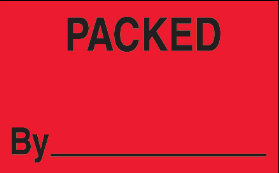 Label, 1-1/4x2&quot;,&quot;Packed  By...&quot;, Florecent Red, 