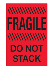 Label,&quot;Fragile, Do Not Stack&quot;, 4x6, Fluorescent Red, 500/RL