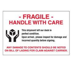 Label, &quot;Fragile/Handle
W/Care&quot; 6&quot;X4&quot;, 500/Roll