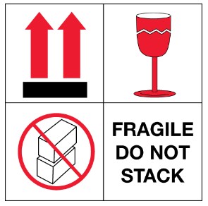 Label, International safe
handling, fragile do not stack
, 4&quot;x4&quot; ,  500/RL