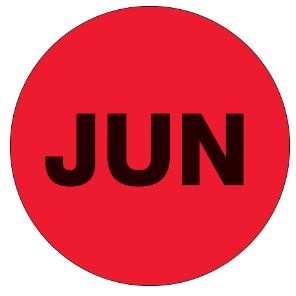 Label 1&quot; Circle - &quot;JUNE&quot;
Fluorescent Red, 500/ROLL