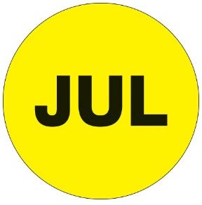 Label 1&quot; Circle - &quot;JULY&quot;
Fluorescent Yellow, 500/ROLL