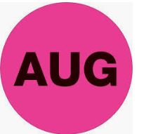 Label 1&quot; Circle - &quot;AUGUST&quot;
Fluorescent Pink, 500/ROLL