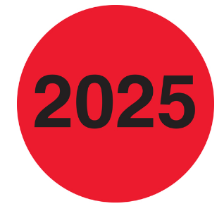 3&quot; Circle - &quot;2025&quot;  (Fluorescent Red) Year Labels