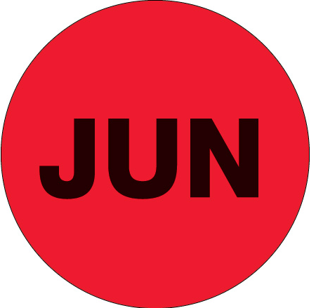 Label, 2&quot; Circle,
Month-&quot;June&quot;, FL. RED
500/Labels/Roll