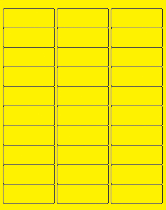 Laser Labels, 2 5/8&quot; x 1&quot;,
Rectangular, Fluorescent
Yellow, 30 labels/sheet, 100
sheets/box (3000 total)