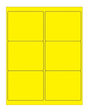 Laser Label, 4 x 3 1/3&quot; 
Fluorescent Yellow Rectangle, 
600 per box