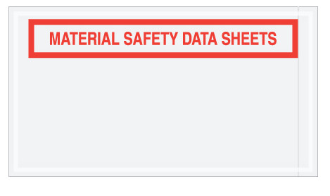 Packing List Envelope, &quot;MSDS
Enclosed&quot;, 5.5&quot;x10&quot;, Red
Printing, Clear, Pressure
Sensitive, 1000/cs