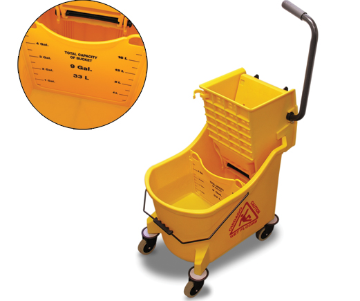 Bucket, Wringer, Redi-Clean 
separates clean and dirty
water for cleaner mopping .