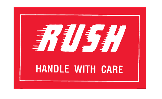 Label, &quot;RUSH&quot; Handle with
Care,3x5,500/rl