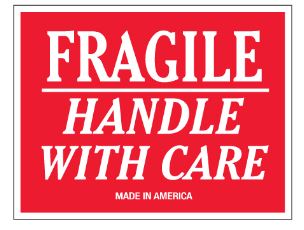 Label,&quot;Fragile/Handle W/Care&quot; 500=Roll, 3&quot;X5&quot;