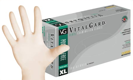 Gloves, Vinyl, Clear, 3mil, 
Sz. L,
Vital Guard Powder Free,
Smooth Grip, 100/bx, 10
bx./Cs. 