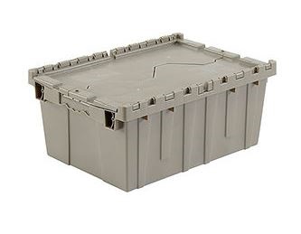 Container, 
21-7/8x15-1/4x9-11/16, Plastic 
attached Lid, Gray, Shipping 
and Storage