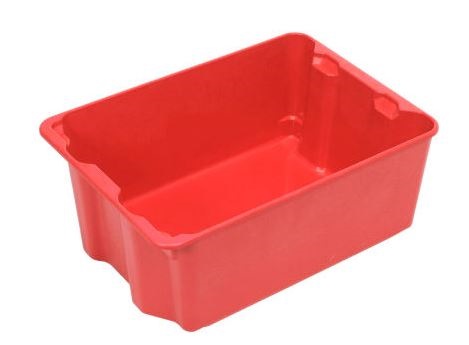 Tote,Molded Fiberglass,Nest 
and Stack,25-1/4&quot; x 18&quot; x10&quot;, 
Pkg Qty 5, Red - Pkg Qty 5