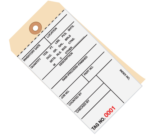 Inventory Tags, 6 1/4&quot; x 3
1/8&quot;, Non-Wired, 0-499,
Carbonless, 500/cs