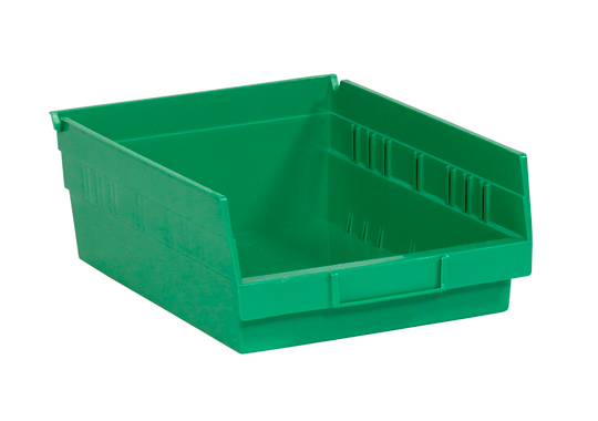 Plastic Shelf Bin,Green, 
11-5/8x11-1/8x4 (OD), 
10-1/4x10x4 (ID), 8/case