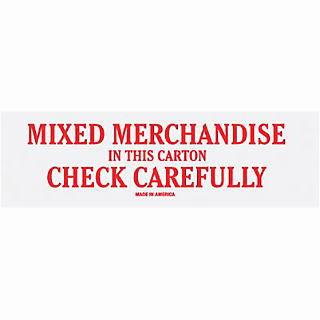 Label, 2&quot;x8&quot; &quot;Mixed
Merchandise in this Carton
Check Carefully&quot;, Red &amp;
White, 500/rl