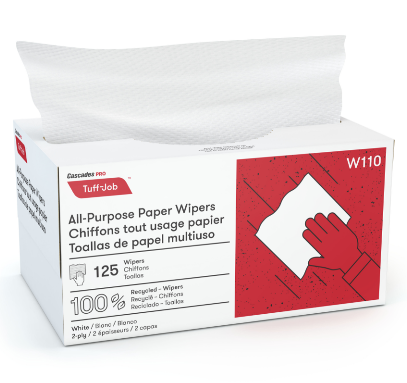 Wiper, Towel, Pop Up, All
Purpose,
Paper, Cascades PRO
Tuff-Job, White, 2 Ply 8.1&quot; X
10.25&quot; 18bx/125/cs